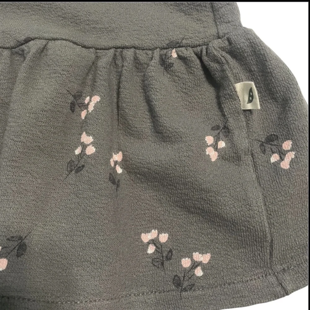 Gray Long Sleeve Sweatshirt Dress with Pink Floral Pattern